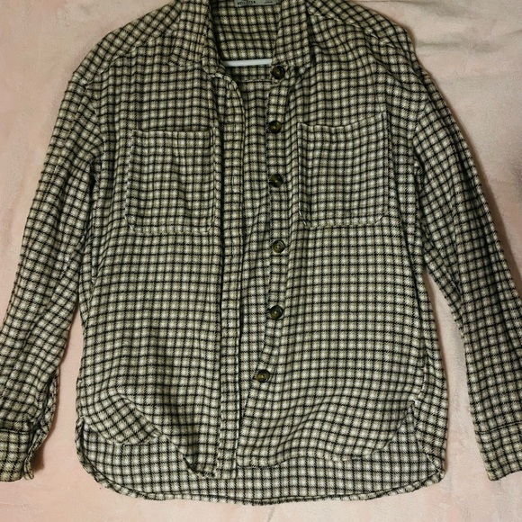 Plaid Button-Up Jacket - Black and White - Picture 1 of 3